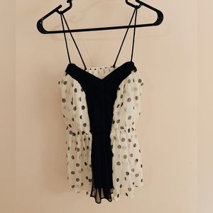 Navy and white polka dot blouse. Small.